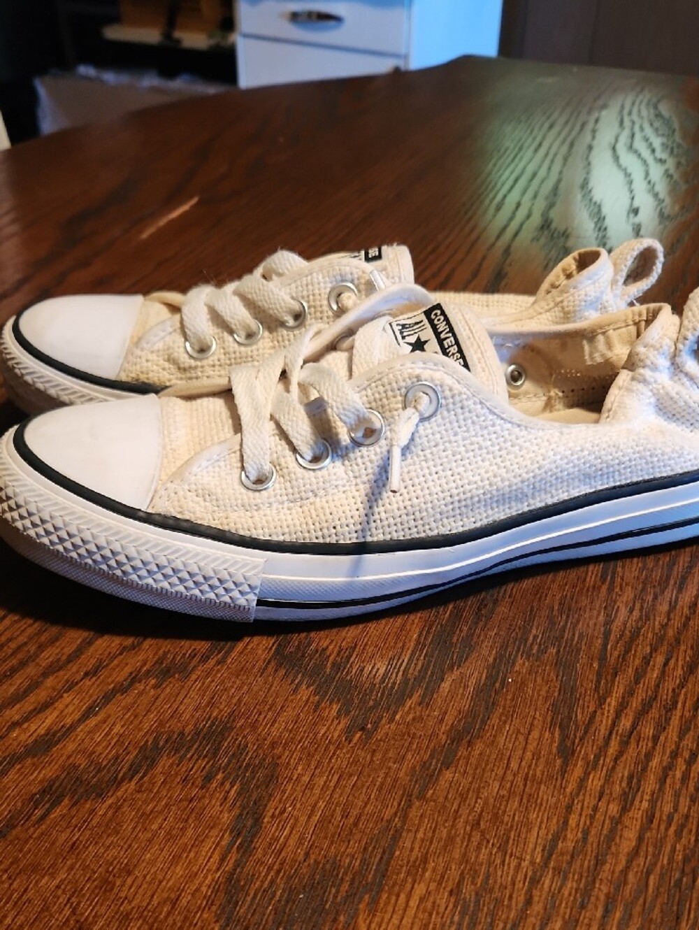 Converse Womens White/Cream Canvas Low-Top Sneakers with Black Trim - Picture 4 of 6
